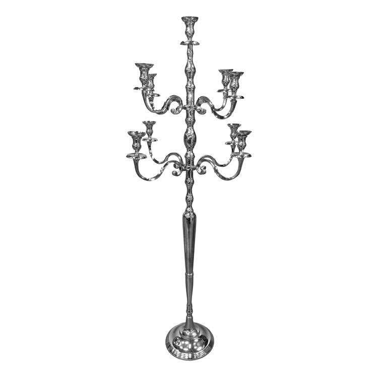 Ashluxe Aurelia 66-Inch Tall Metal Candelabra 9 Candle Holders - Silver