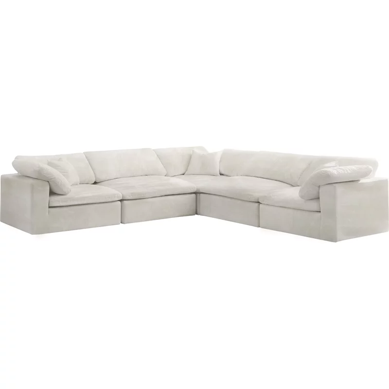 Maklaine Contemporary Cream Velvet Down Filled Modular Sectional Sofa