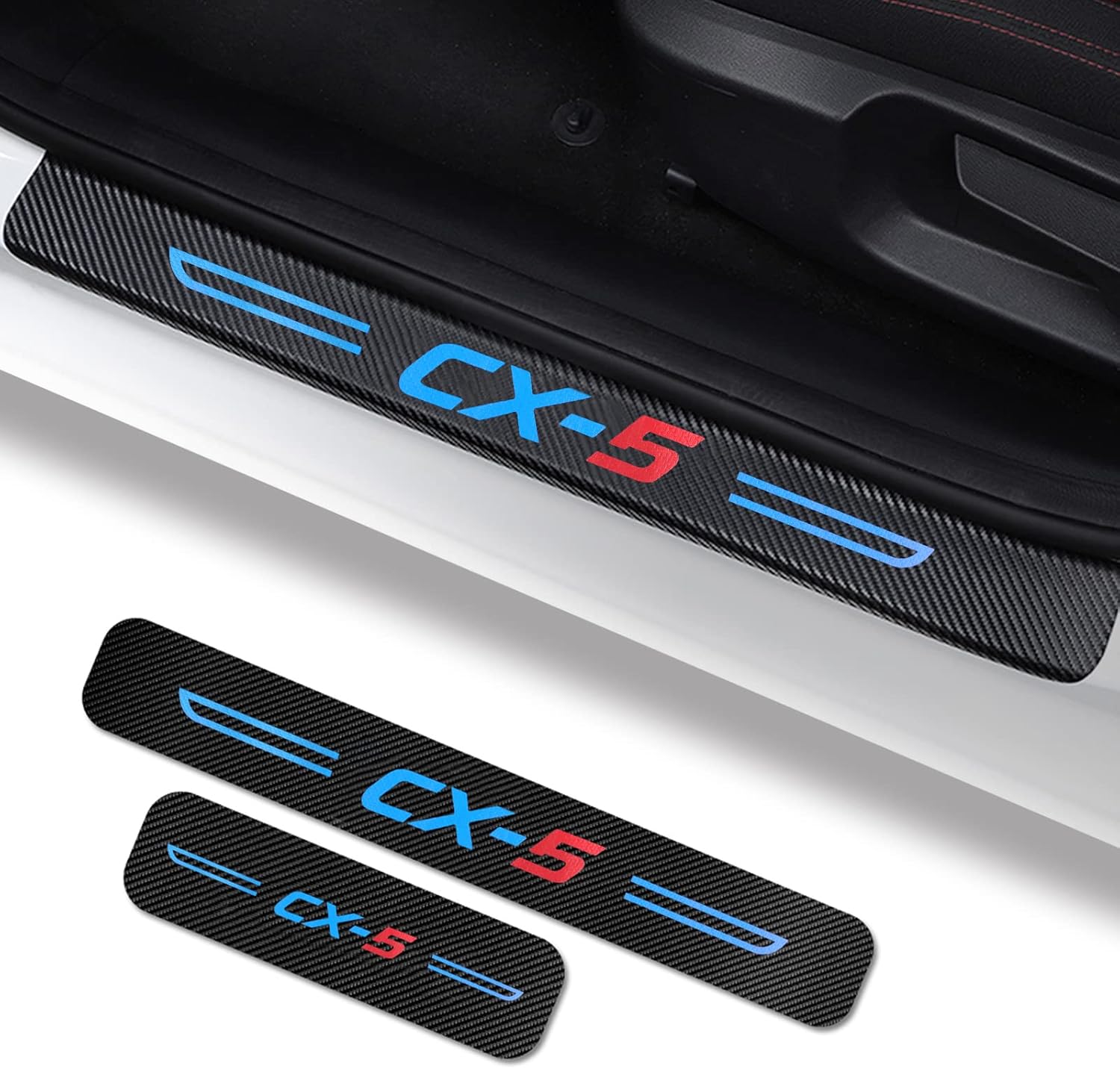 4Pcs Car Door Sill Protector for Mazda CX5 Accessories Fit for CX5 2015-2022, Carbon Fiber Leather Door Sill Sticker