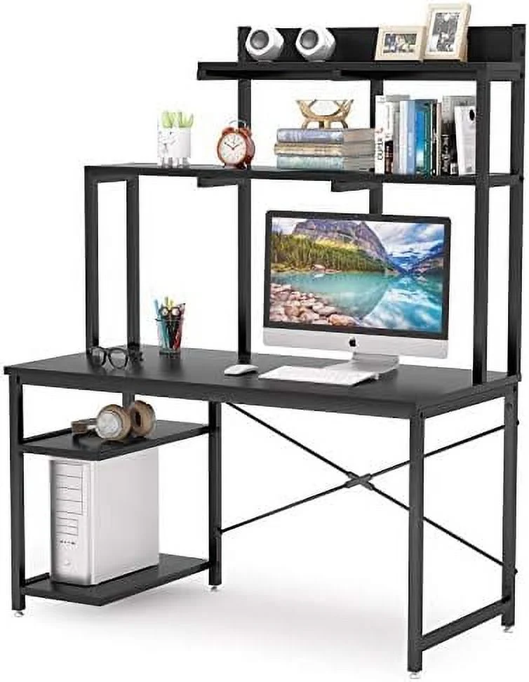Computer Desk with Shelves and Hutch  47 Inch  Office Desk with  Bookshelf CPU Stand  PC Laptop Workstation Writing Study Table for Small Space