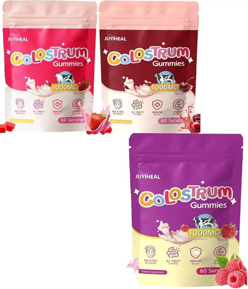 3Pack Colostrum Gummies Bundle - Delicious and Convenient - Gut Health, Immunity, Beauty, Hair and Skin, Peach Strawberry & Cherry & Raseberry