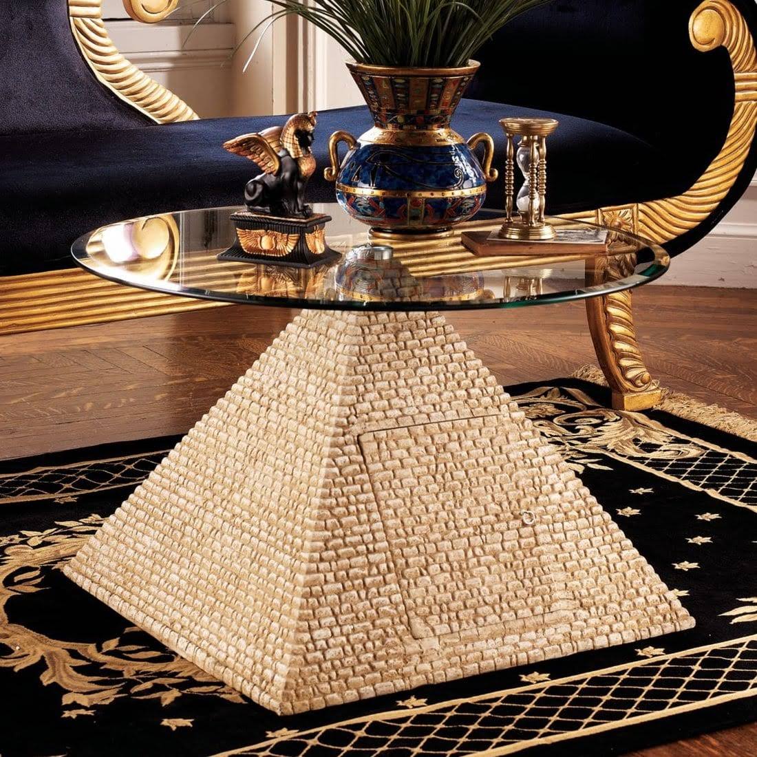 Design Toscano Egyptian Great Pyramid of Giza Sculptural Glass Topped Table
