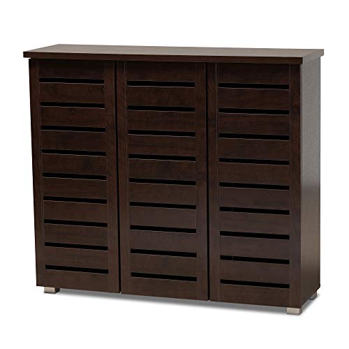 Baxton Studio Adalwin 3-Door Shoe Storage Cabinet, Dark Brown (118-6517-HiT)
