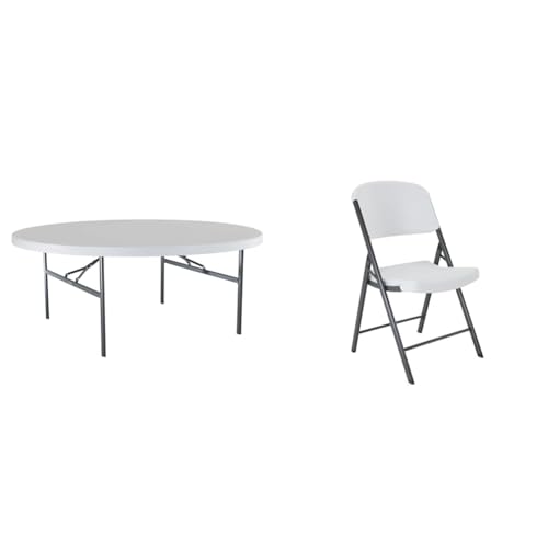 Lifetime 22673 Folding Round Table, 6 Foot, White Granite