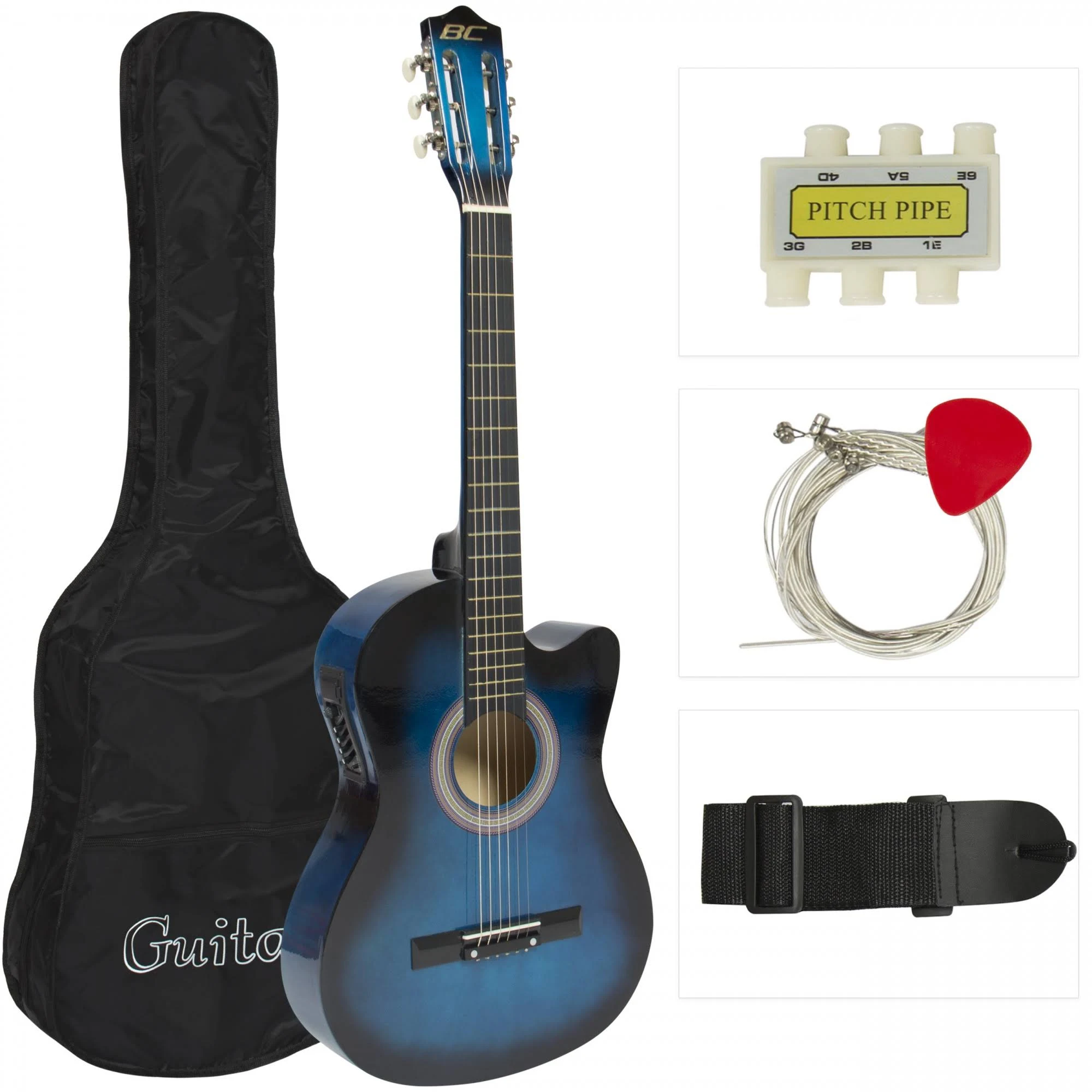 Electric Acoustic Guitar Cutaway Design with Case Strap Tuner Blue