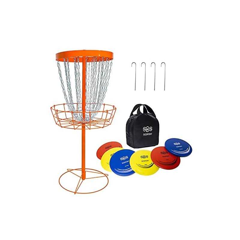 SGSPORT Disc Golf Basket with Discs Portable Disc Golf Target with Heavy Duty 24-Chains Disc Golf Course Basket - Sports Supplies Online Store