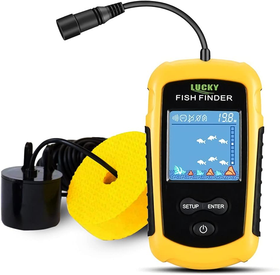 LUCKY Kayak Portable Fish Depth Finder Water Handheld Fish Finder Sonar Castable Kayak Boat Fishfinder Transducer Fishing LCD Display FFC1108 Pack of
