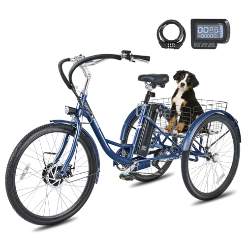 Viribus Electric Tricycle for Adults, 24 & 26 inch Electric Trike 350W(Peak 700W) with 468Wh Removable Battery, 3 Wheel Electric Bikes for Seniors