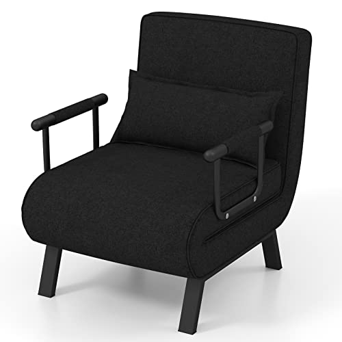 KOMFOTT Convertible Sleeper Chair Bed, 4-in-1 Folding Sofa Bed with 6-Position Adjustable Backrest, Upholstered Chaise Lounge with Removable Pillow