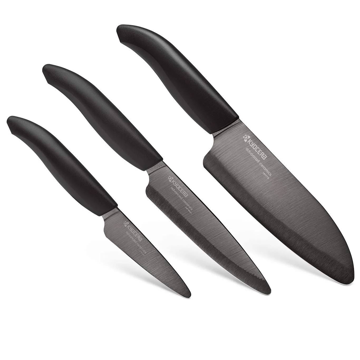 Kyocera Revolution Ceramic 3 Piece Knife Set with Black Handles - Megean