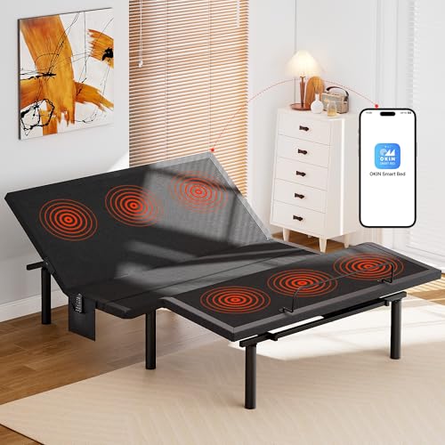 Amada Queen Adjustable Bed Frame with Massage, Head & Foot Incline, Wireless Remote, 4 Built-in USB Ports, LED Night Light, 4 Height-Adjustable Legs