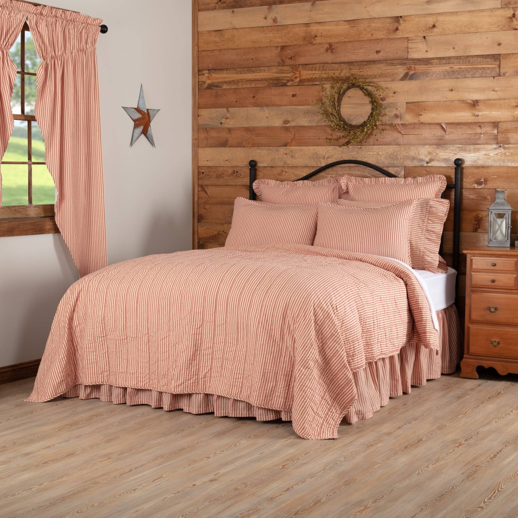 Sawyer Mill Red Ticking Stripe California King Quilt Coverlet