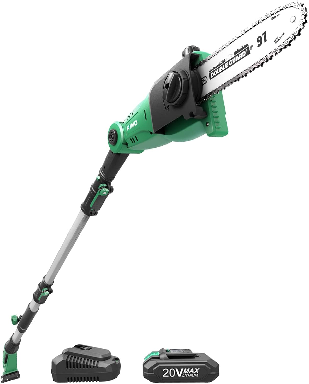 Pole Saws for Tree Trimming, KIMO 13-Foot Max. Reach Telescoping Cordless Electric Pole Saw, 20V Battery Powered Pole Chainsaw w/ 8-Inch Cutting Bar