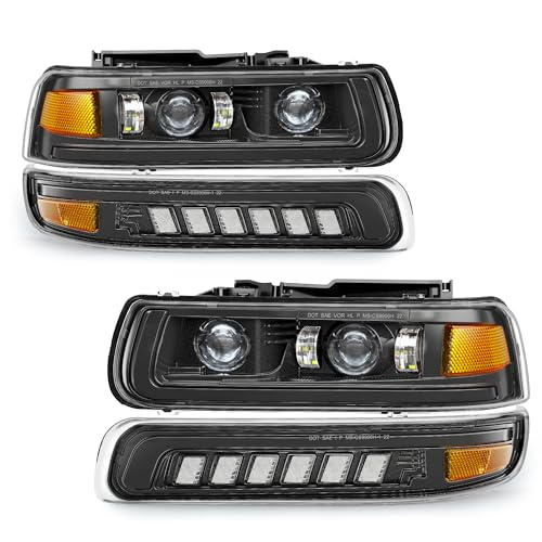 LED Headlights Assembly Headlamps Replacement for 1999-2002 Chevy Silverado 2000-2006 Suburban 00-06 Tahoe Sequential Turn Signal Hi/Low Beam DRL