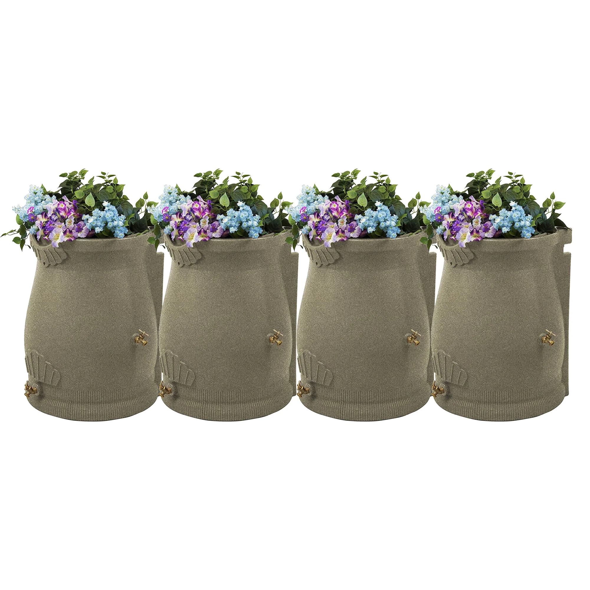 Good Ideas Rain Wizard 50 Gal Plastic Rain Barrel Urn, Sandstone (4 Pack) - Curated Treasures Market