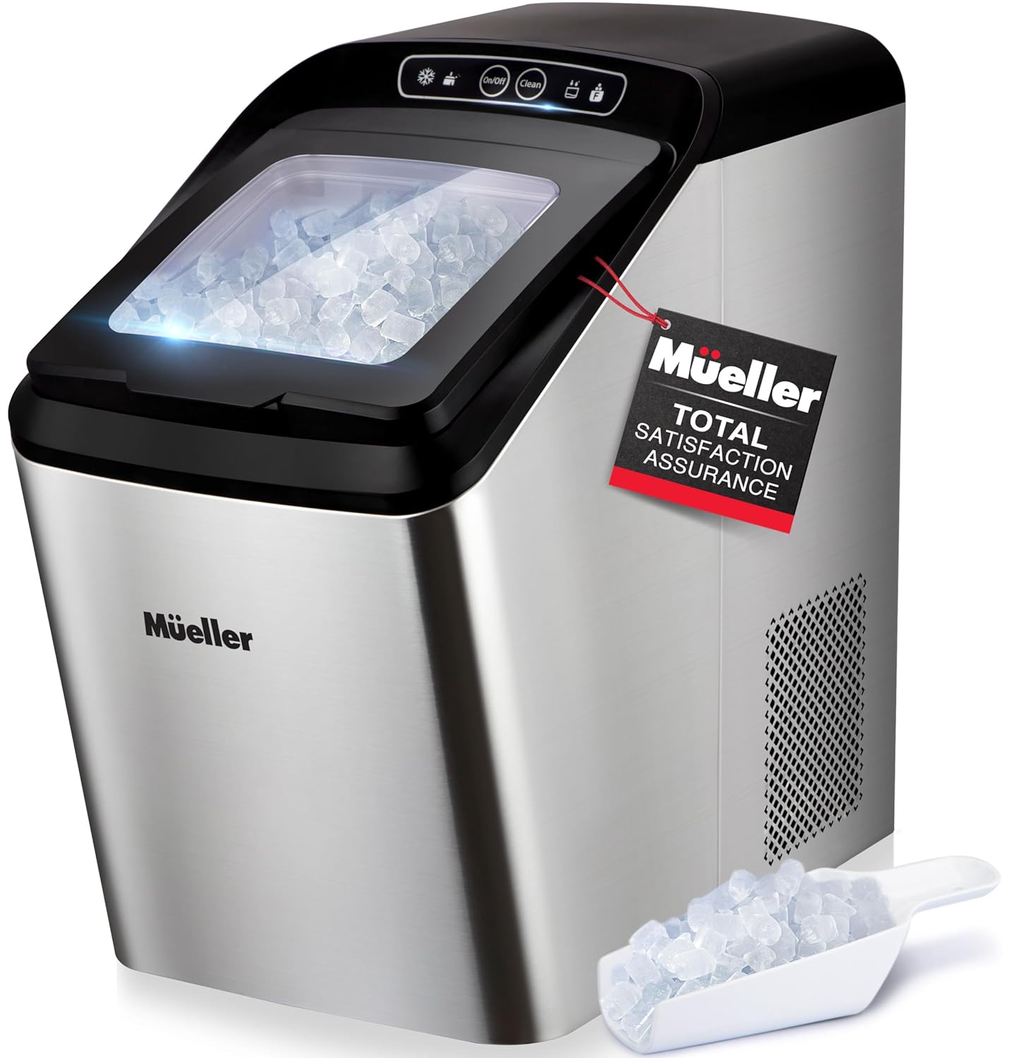 Mueller Countertop Nugget Ice Maker – Quiet, Heavy-Duty Ice Machine, 30 lbs Daily, 3 QT Tank, Compact & Portable, Includes Basket