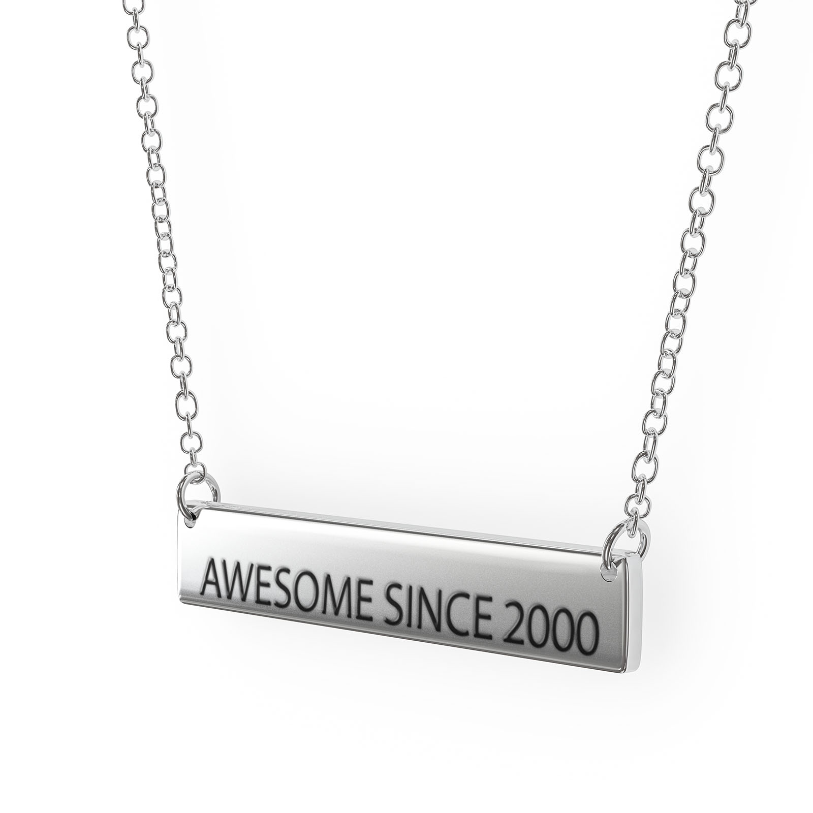 Awesome Since 2000 Women's Bar Pendant Necklace Sterling Sliver