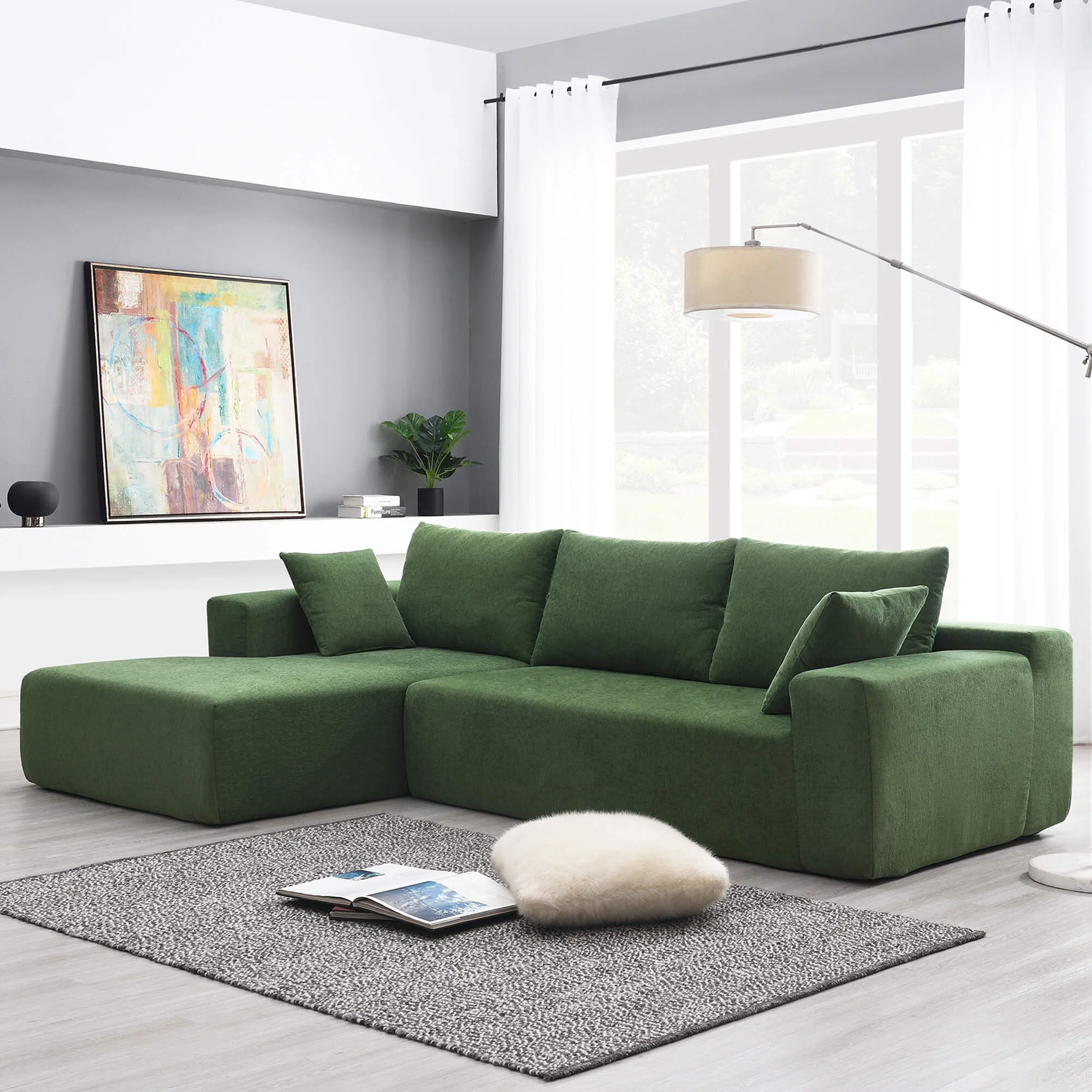 Ucloveria L-Shape 3 Seat Sectional Couch 109" Modern Minimalist Style Couch for Living Room