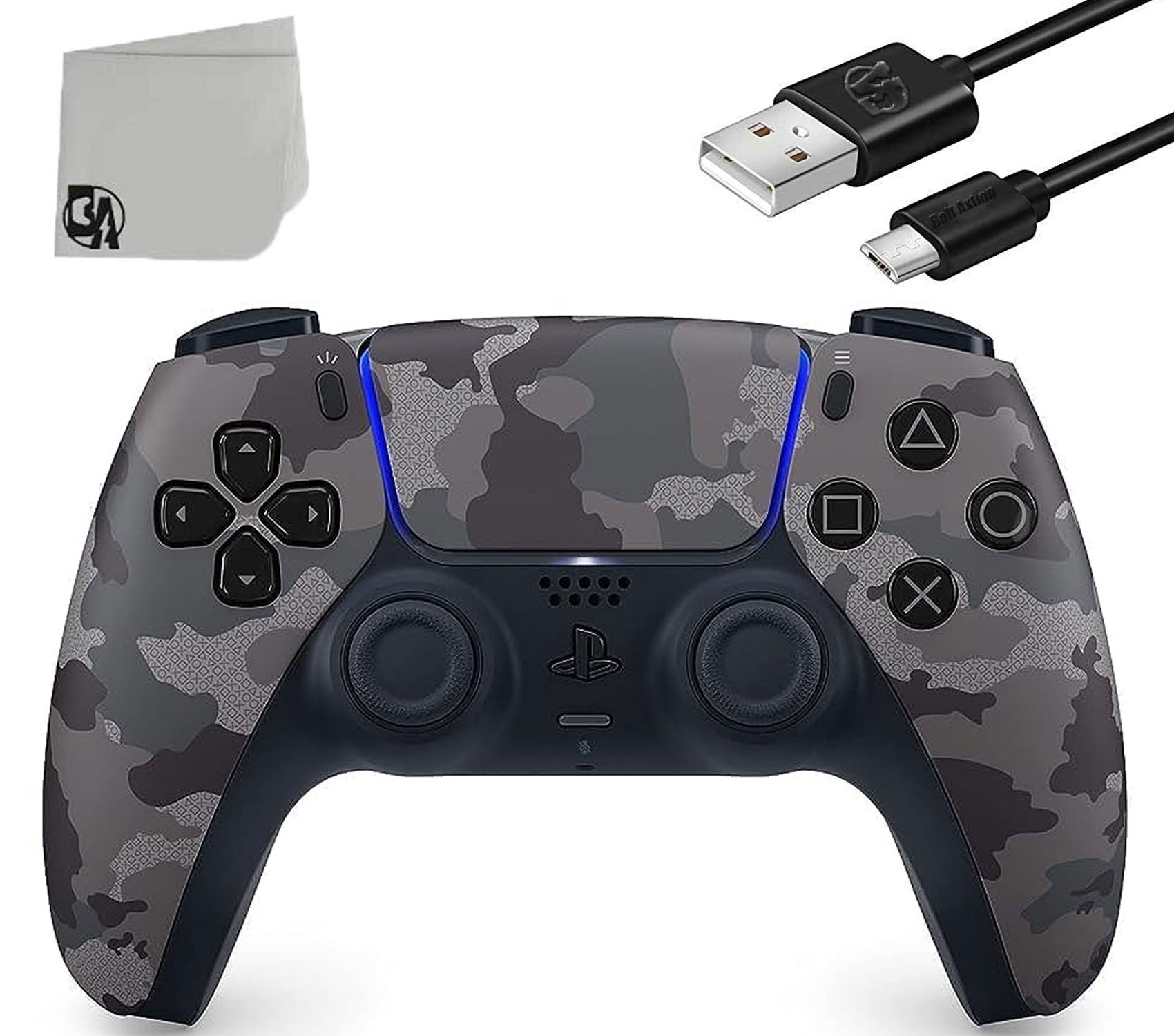 DualSense PlayStation Wireless Controller - Grey Camo - Like New With Charging Cable Bundle BOLT AXTION