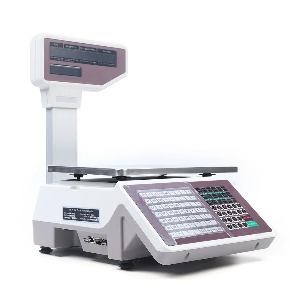 Price Computing Scale with Thermal Label Printer Up to 66lb Weighing Range Pole Display Scale for Supermarket (with Mobile APP) Electronic Weight