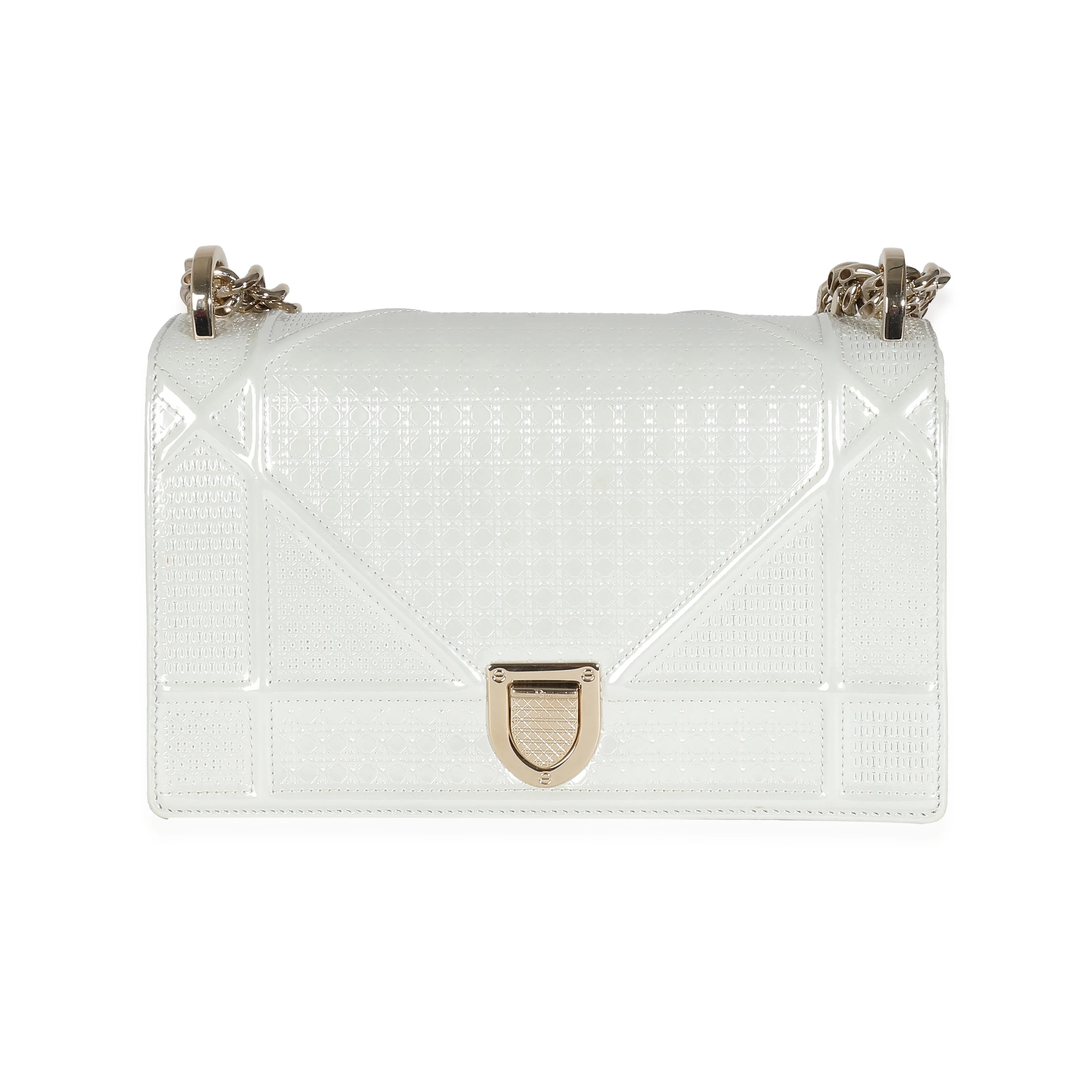 Christian Dior White Micro Cannage Patent Small Diorama Flap Bag Pre-Owned
