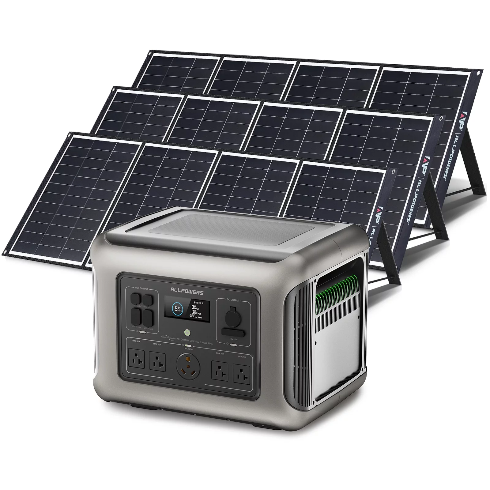 ALLPOWERS R2500 Portable Solar Generator Kit, 3 Pack 200W Monocrystalline Foldable Solar Panel with 2500Watt 2016Wh LiFePO4 Power Station