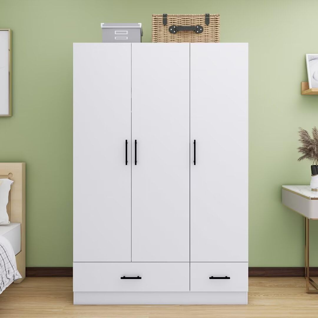 Armoire Wardrobe Closet: Bedroom Armoires with 2 drawers and Wardrobe Cabinet with 3 Doors Wardrobe Closet for Hanging Clothes White 47.24''W x