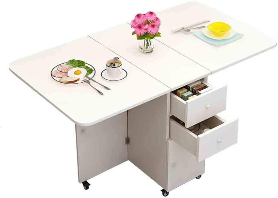 MaGiLL Drop Leaf Kitchen Table with Round Edge,Movable Folding Dining Table,Multifunctional Extendable Dining Table,Storage with Drawer