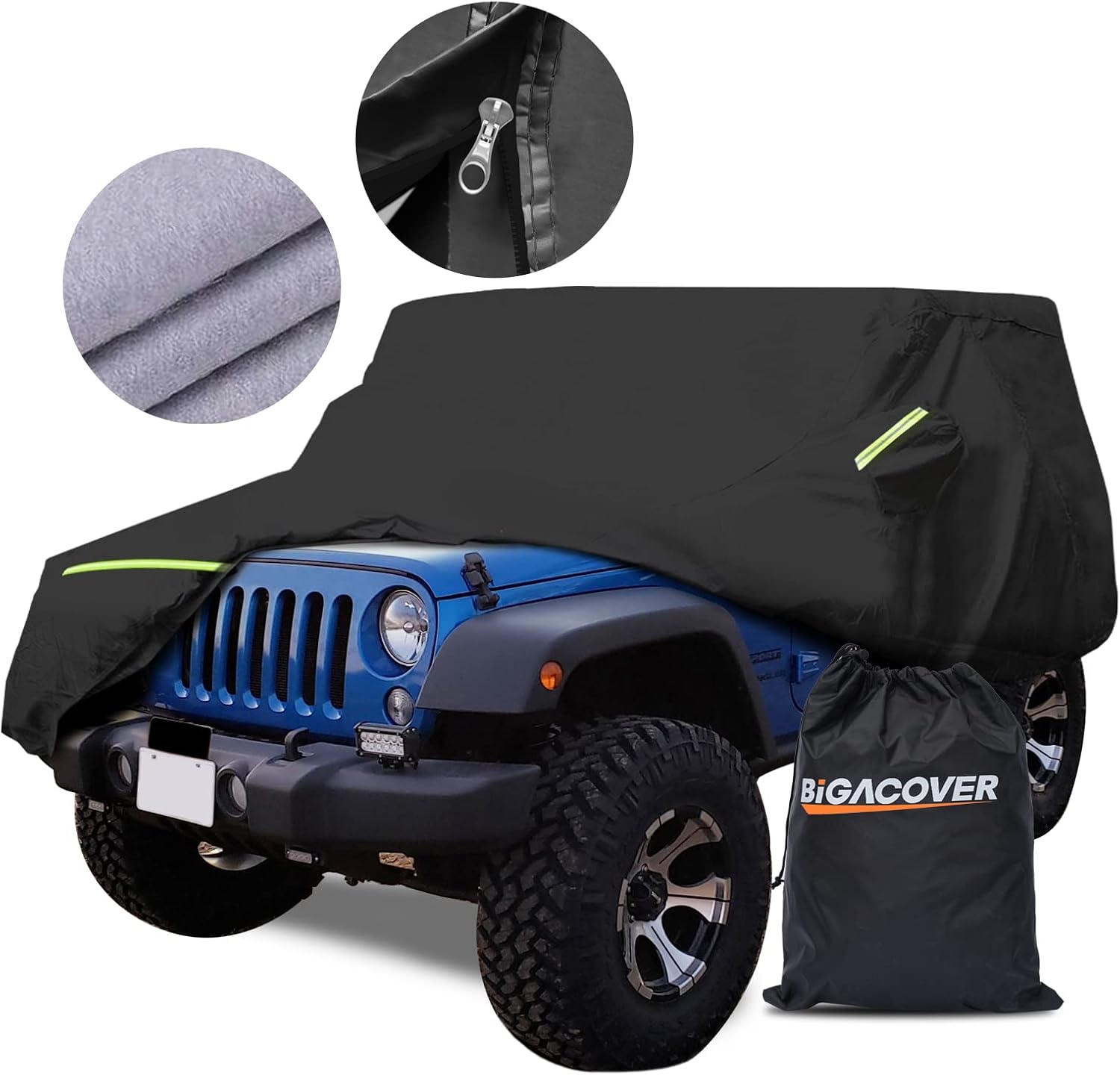 for Wrangler Car Cover Snow Proof All Weather Protection Waterproof Sun Rain UV Protection SUV Cover with Zipper Compatible with Jeep Wrangler