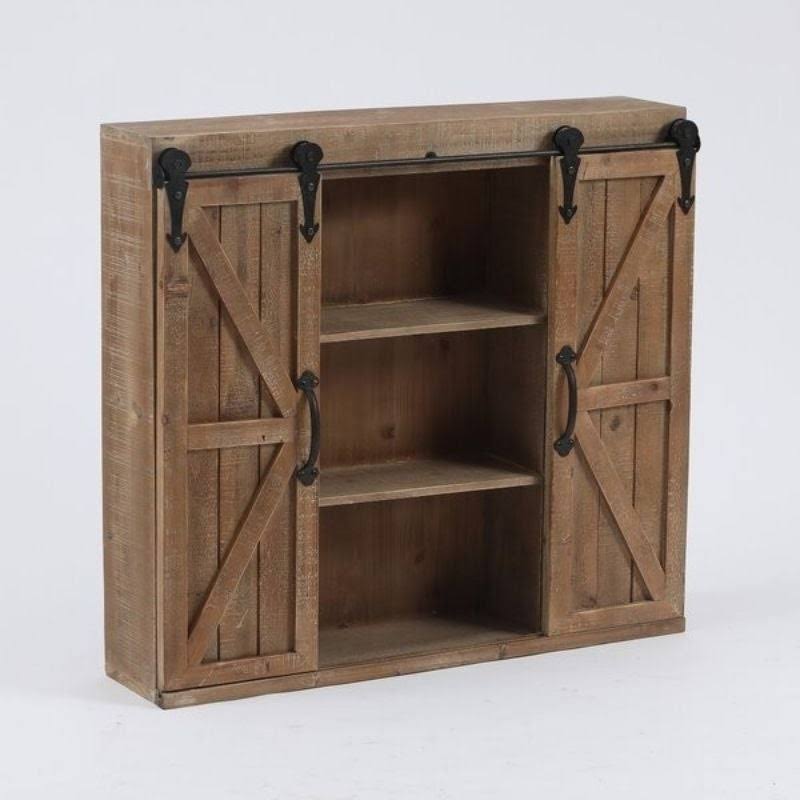 Farmhouse Sliding Bathroom Wall Mounted Cabinet 2-Doors u0026 Shelves - 27.2&& H x 29.9&& W x 7.9&& D - Brown