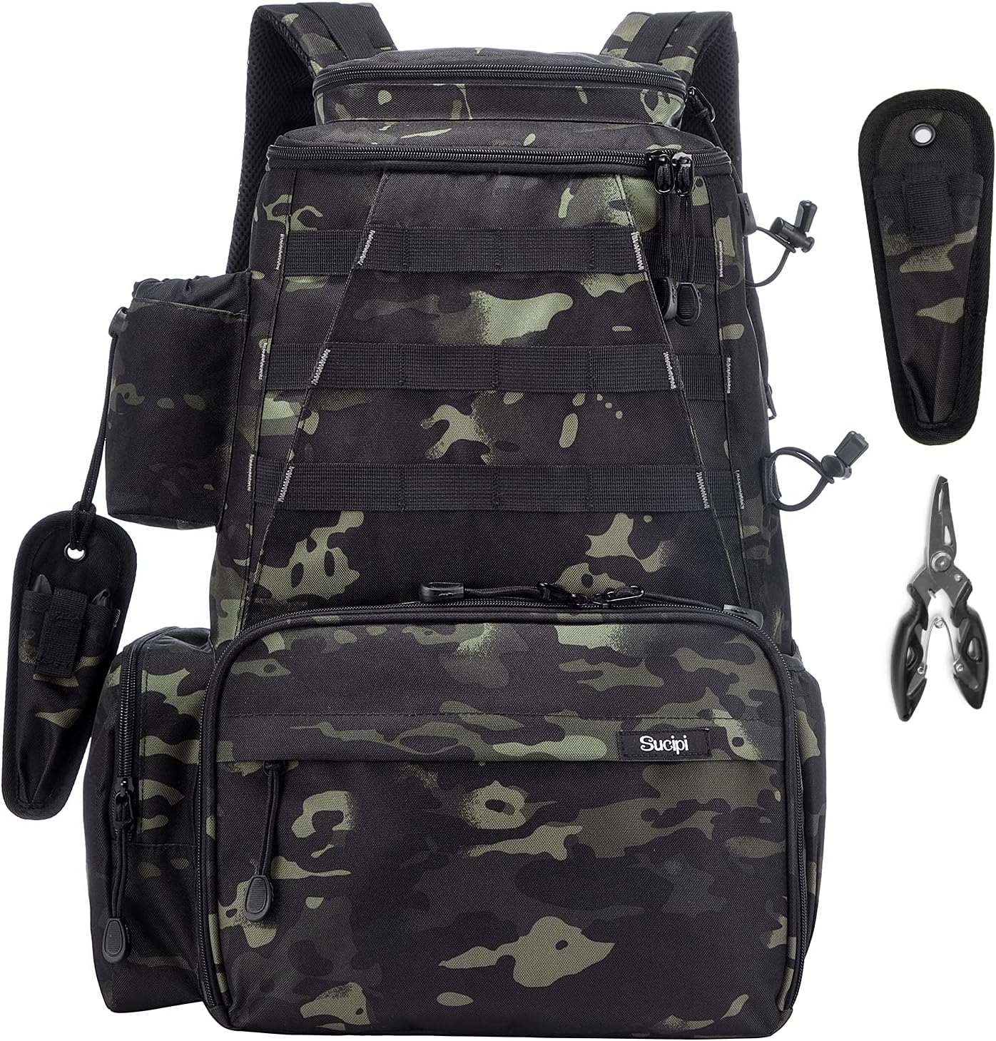 Sucipi Fishing Tackle Backpack Outdoor Large Fishing Tackle Bag Water-Resistant Fishing Backpack with Rod Holder Backpack for Trout Fishing Outdoor