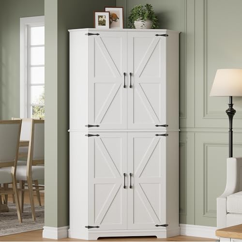 IRONCK Corner Cabinet, 72" Kitchen Pantry Cabinet, 6-Tier Farmhouse Pantry with 4 Adjustable Shelves, 240° Swivel Doors, 2 Doors Storage