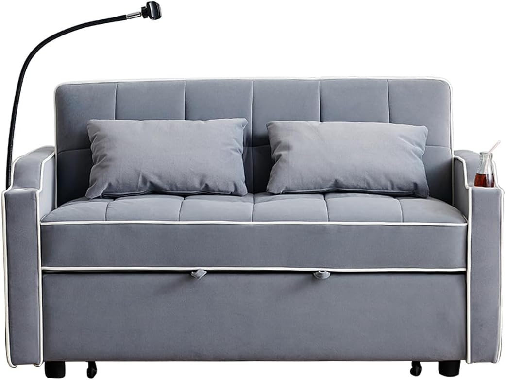 3 in 1 Convertible Sleeper Sofa Couch Bed, Velvet Tufted Loveseat Futon Sofa w USB&Type C Port/Pull Out Bed, Adjustable Backrest