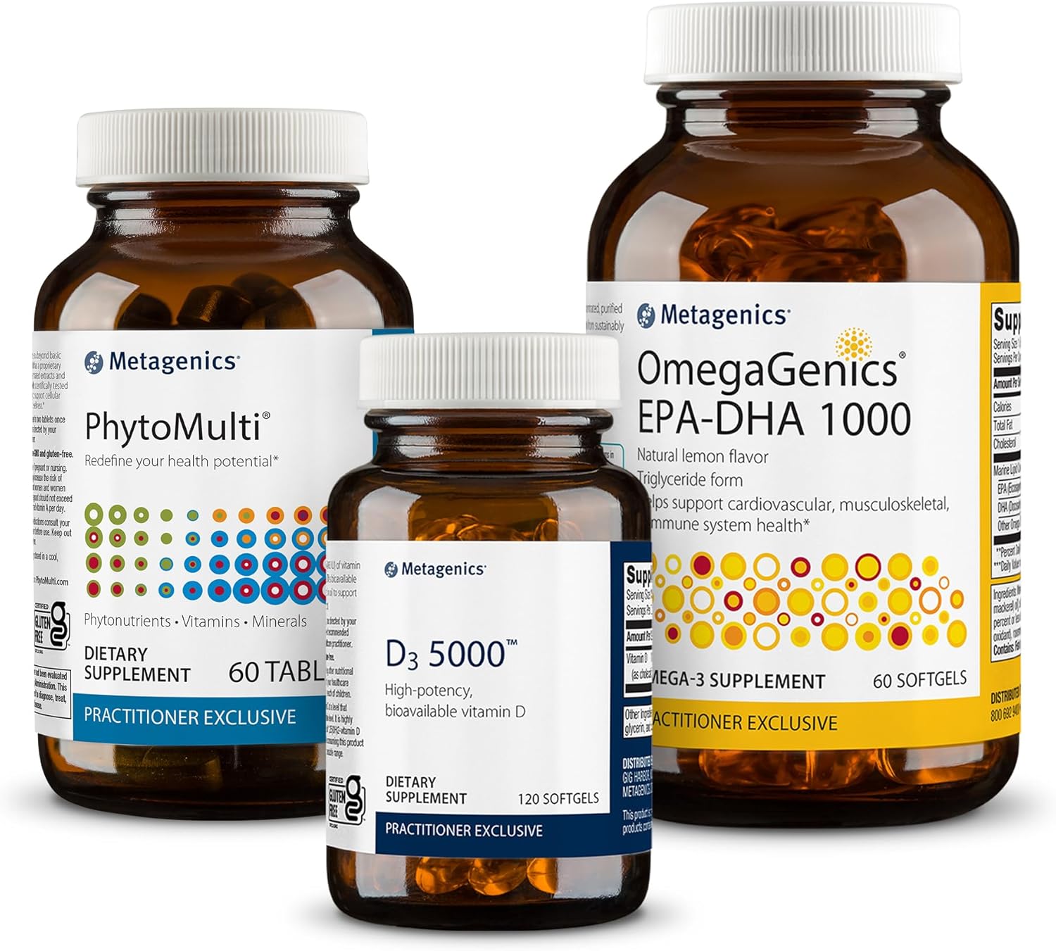 Metagenics PhytoMulti without Iron - 60 Tablets, OmegaGenics EPA-DHA 1000-60 Softgels, D3 5000-120 Softgels