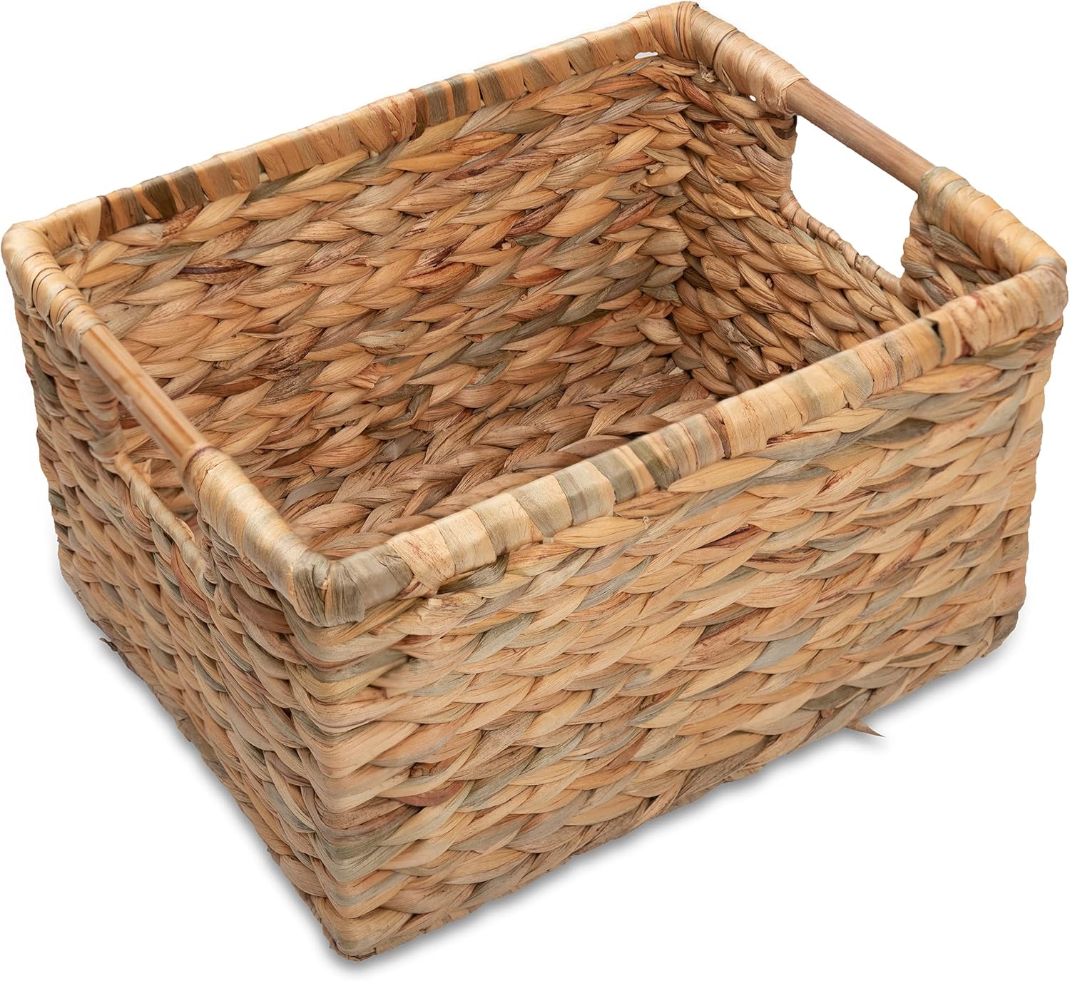 VATIMA Large Wicker Basket Rectangular with Wooden Handles for Shelves, Water Hyacinth Basket Storage, Natural Baskets for Organizing