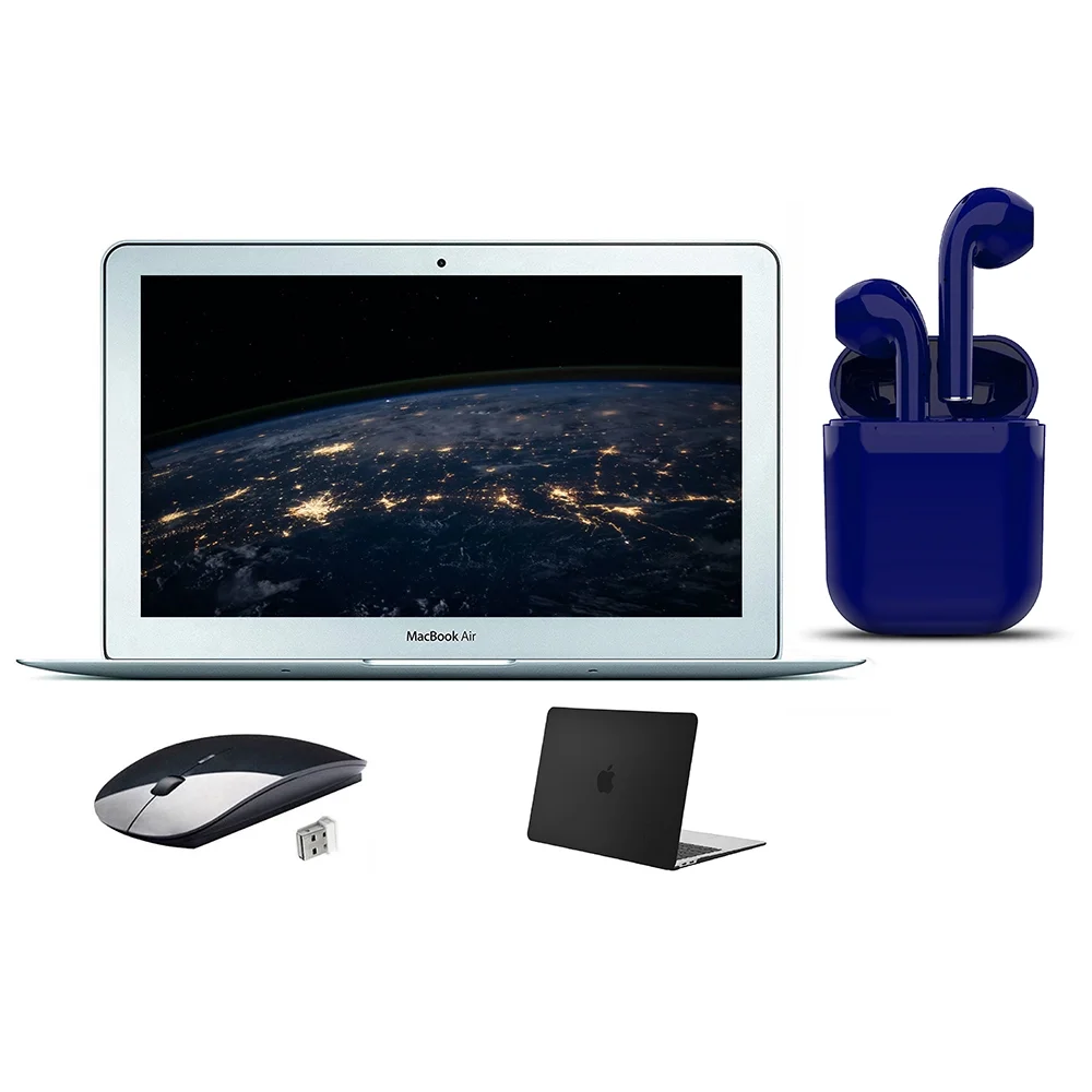 Restored Apple 11.6-inch MacBook Air Intel Core i5 4GB RAM Mac OS 128GB SSD Bundle: USA Essentials Bluetooth/Wireless Airbuds, Black Case