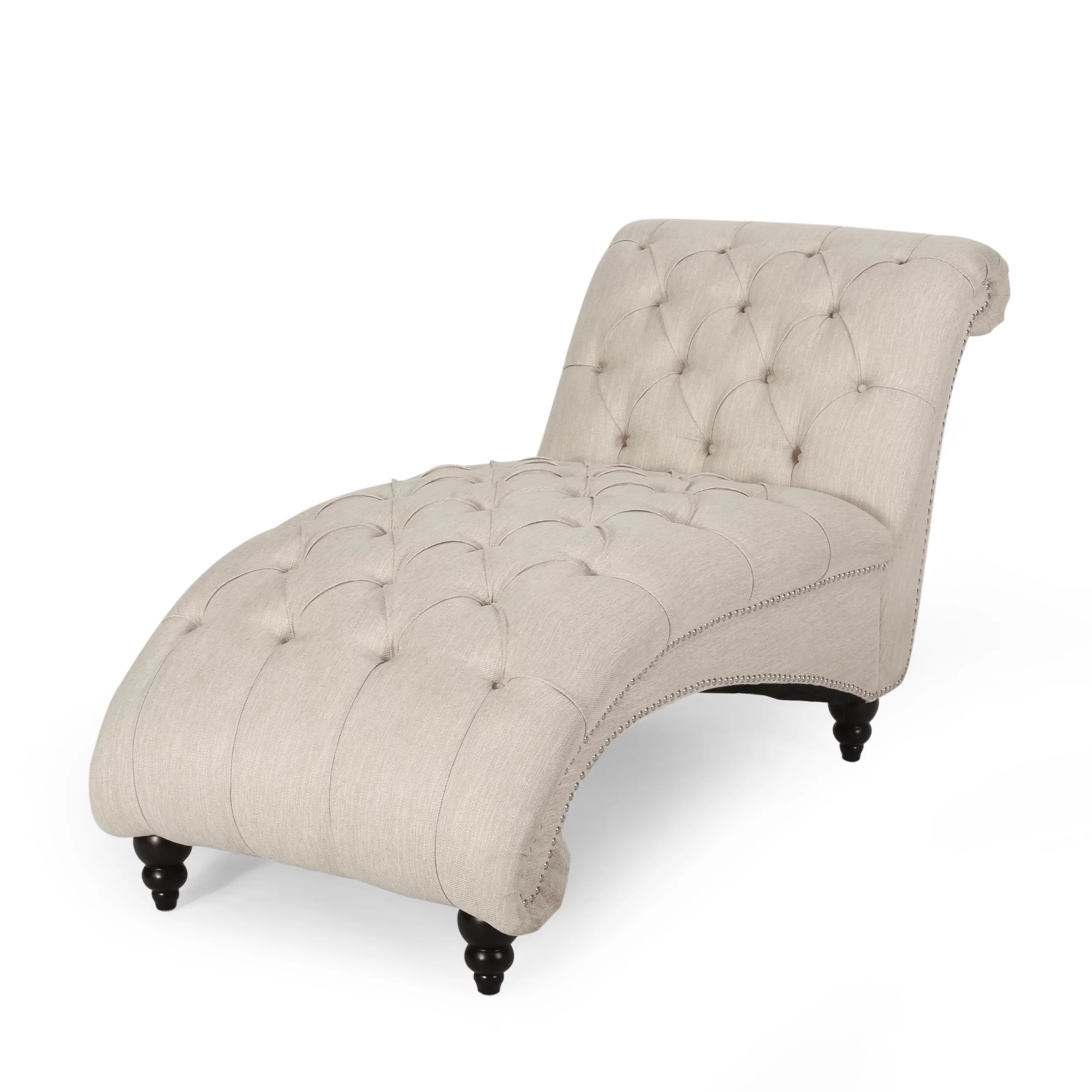 Noble House Hammett Indoor Button Tufted Chaise Lounge, Beige