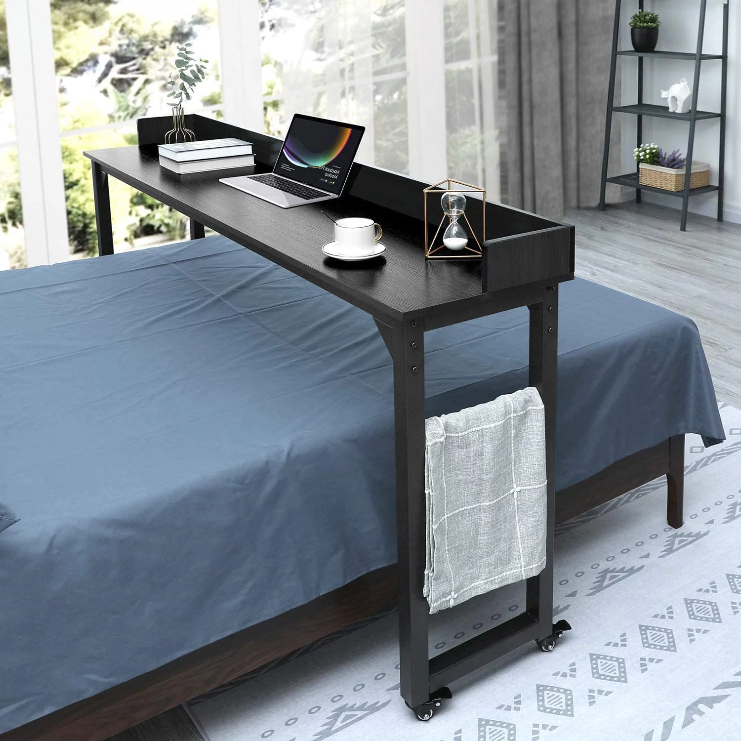 LAZY BUDDY Overbed Table with Wheels for Queen/Full Size Bed 70.8'' Rolling Bed Desk Standing Computer Desk - Curated Treasures Market