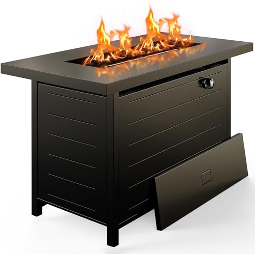 Ciays 42 Inch Gas Fire Pit Table, 60,000 BTU Propane Pits for Outside with Steel Lid and Lava Rock