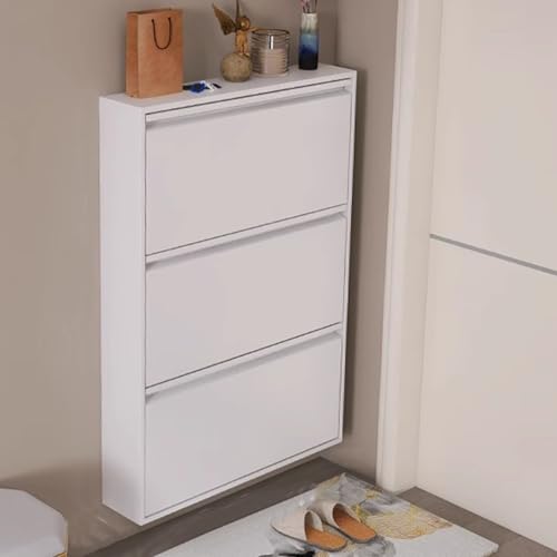 Wall Mounted Shoe Cabinet with Flip Drawers, Hidden Large Shoe Cabinet Storage for Entryway