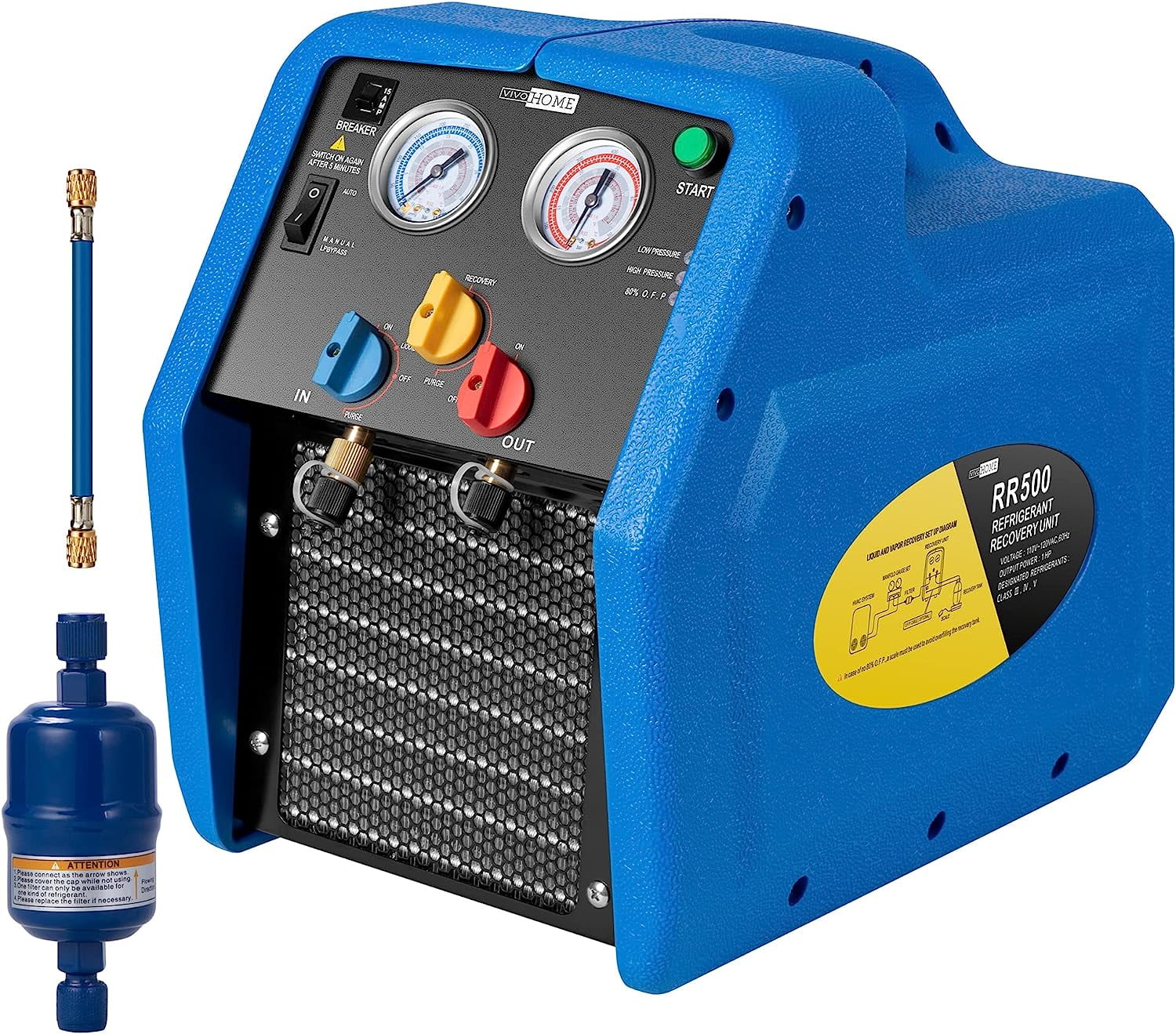 SPECSTAR R1234YF 1 HP Dual Cylinder Portable Refrigerant Recovery Machine Oil-Less Freon Recycling Unit for Vapor Liquid Refrigerant