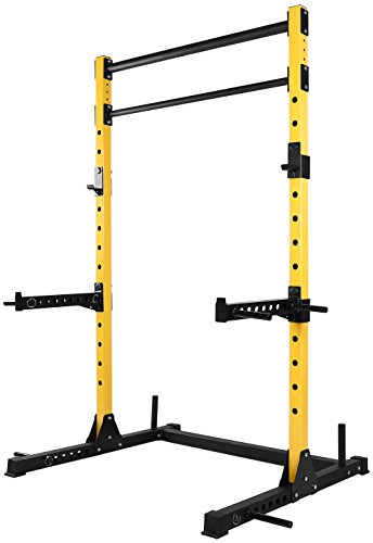 HulkFit Multi-Functional Adjustable Pro Series Squat Stand Squat Rack Power Cage Strength Training Exercise Equipment for Home Gym with 2 Pull Up Bar