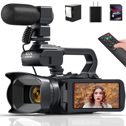 Camcorder Video Camera 6K 64MP IR Night Vision Vlogging Camera for YouTube 18X Digital Zoom 4.0" Touch Screen Digital Camera with WiFi, Microphone