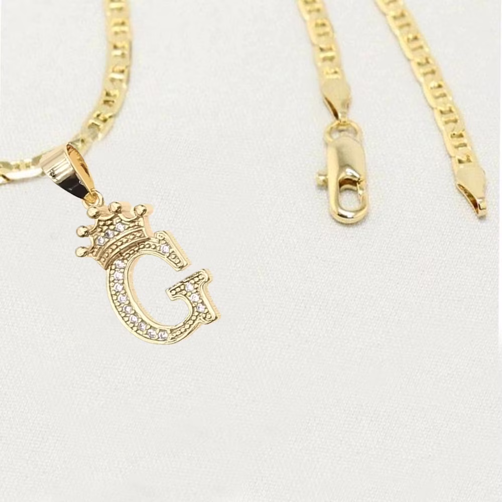 14K Bonded Gold Cuban Chain with Initial Letters Charm, Best Unisex Christmas Gift for Women, Men, Girlfriend, Boyfriend, Her, Bestfriend