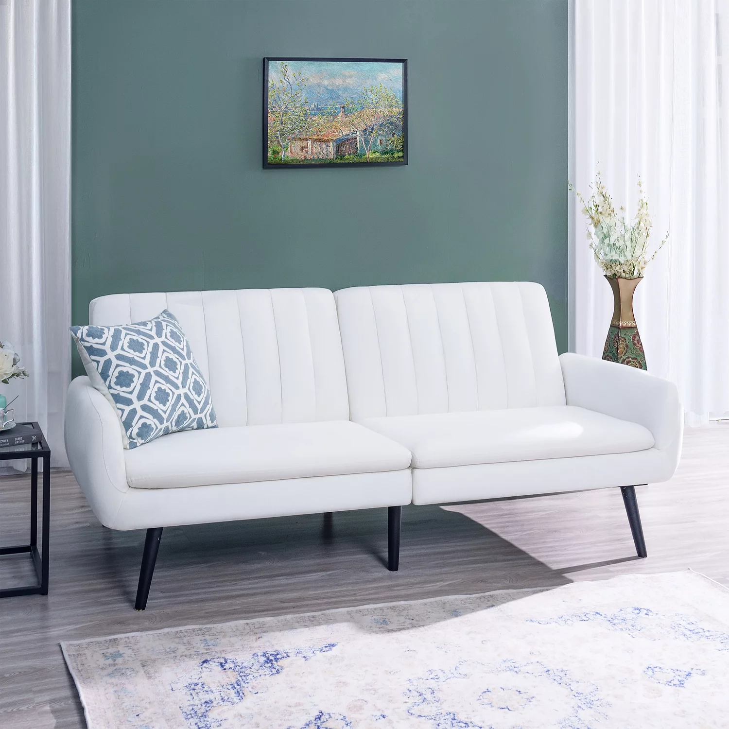 Naomi Home Minimalist Comfort Futon Sofa Bed-Color:White,Material:Linen - Radiant Selections