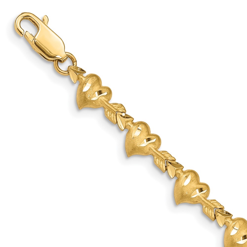 Auriga 14K Yellow Gold Satin Heart with Arrow Bracelet 7 inch for Women