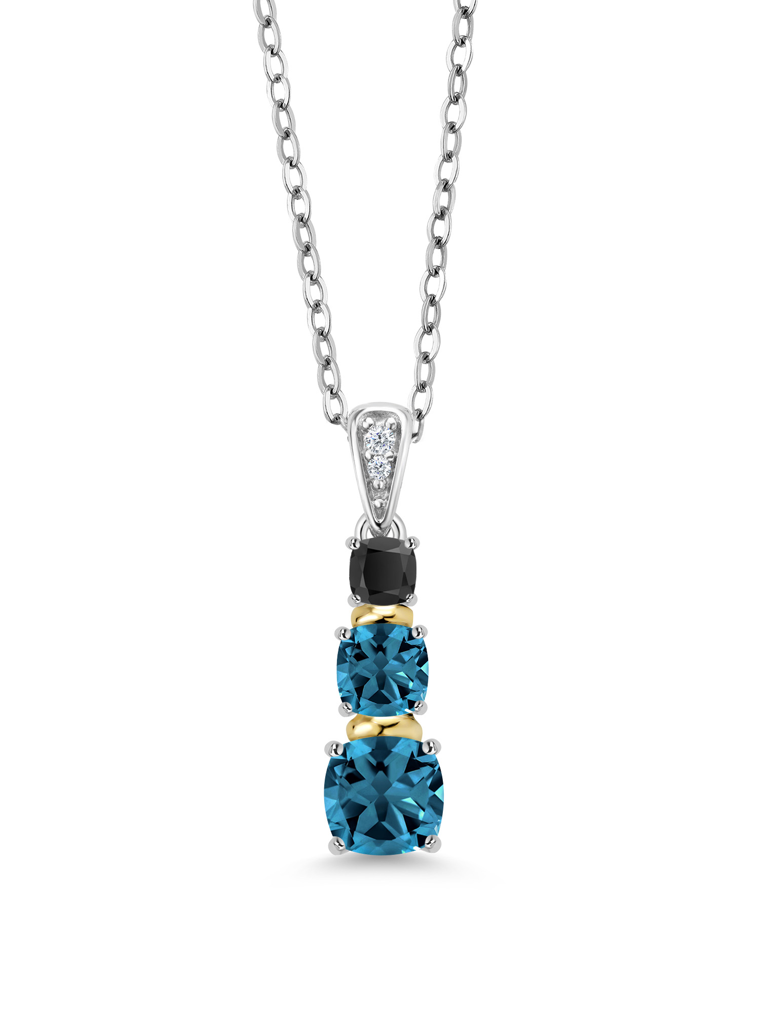 Gem Stone King 2.48 Ct London Blue Topaz 925 Silver and 10K Yellow Gold Diamond Pendant with Chain