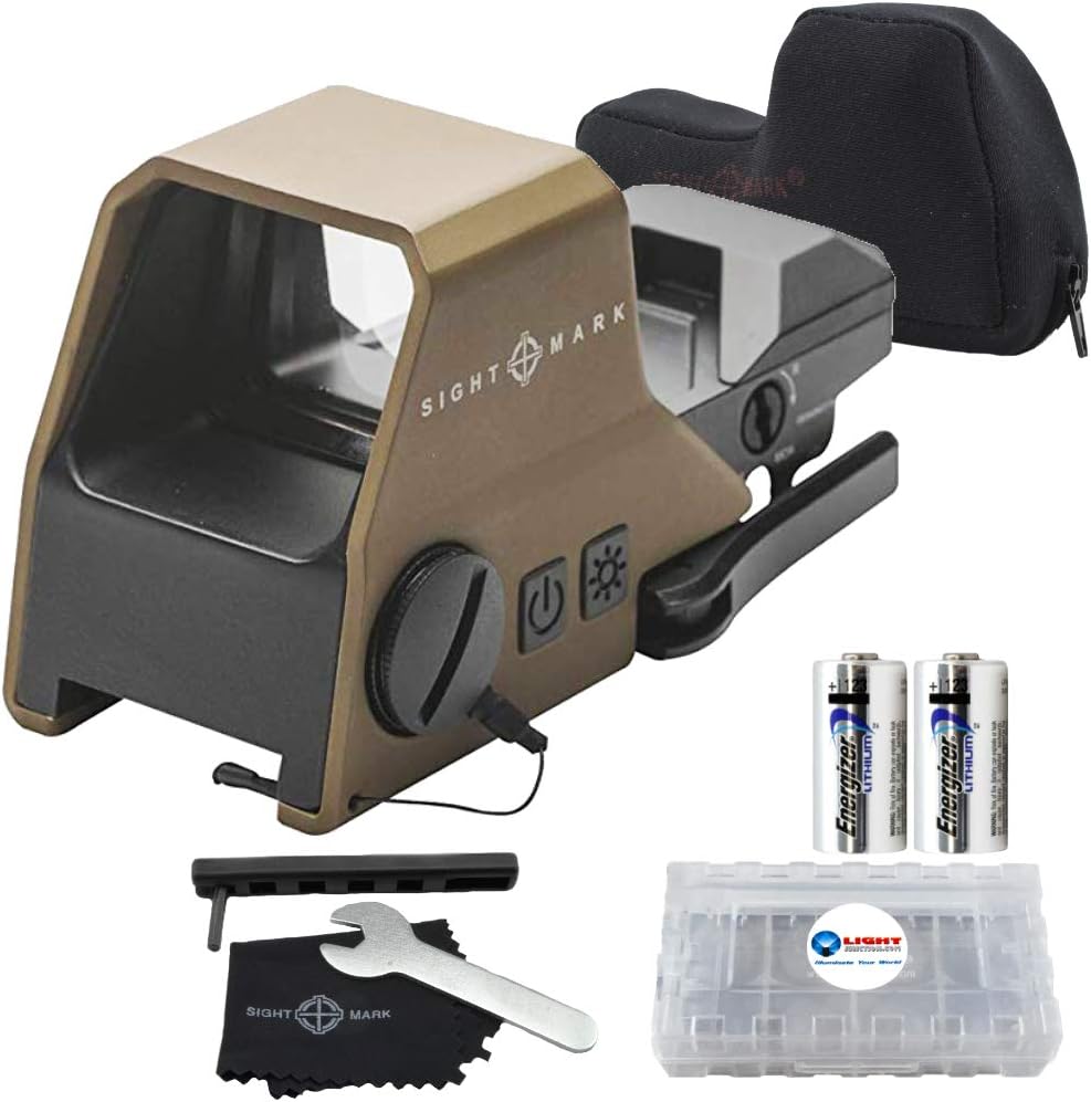 Sightmark Ultra Shot Reflex Sight Red and Green Reticle Bundle with 2 Extra Energizer CR123 Batteries and a Lightjuction Battery Case