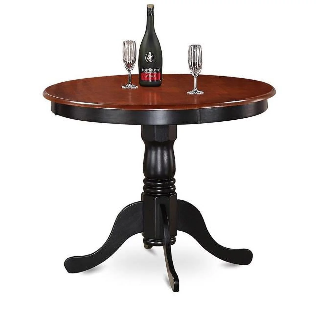 East West Furniture ANT-BLK-TP Round Antique Table, Black & Cherry - 36 in.