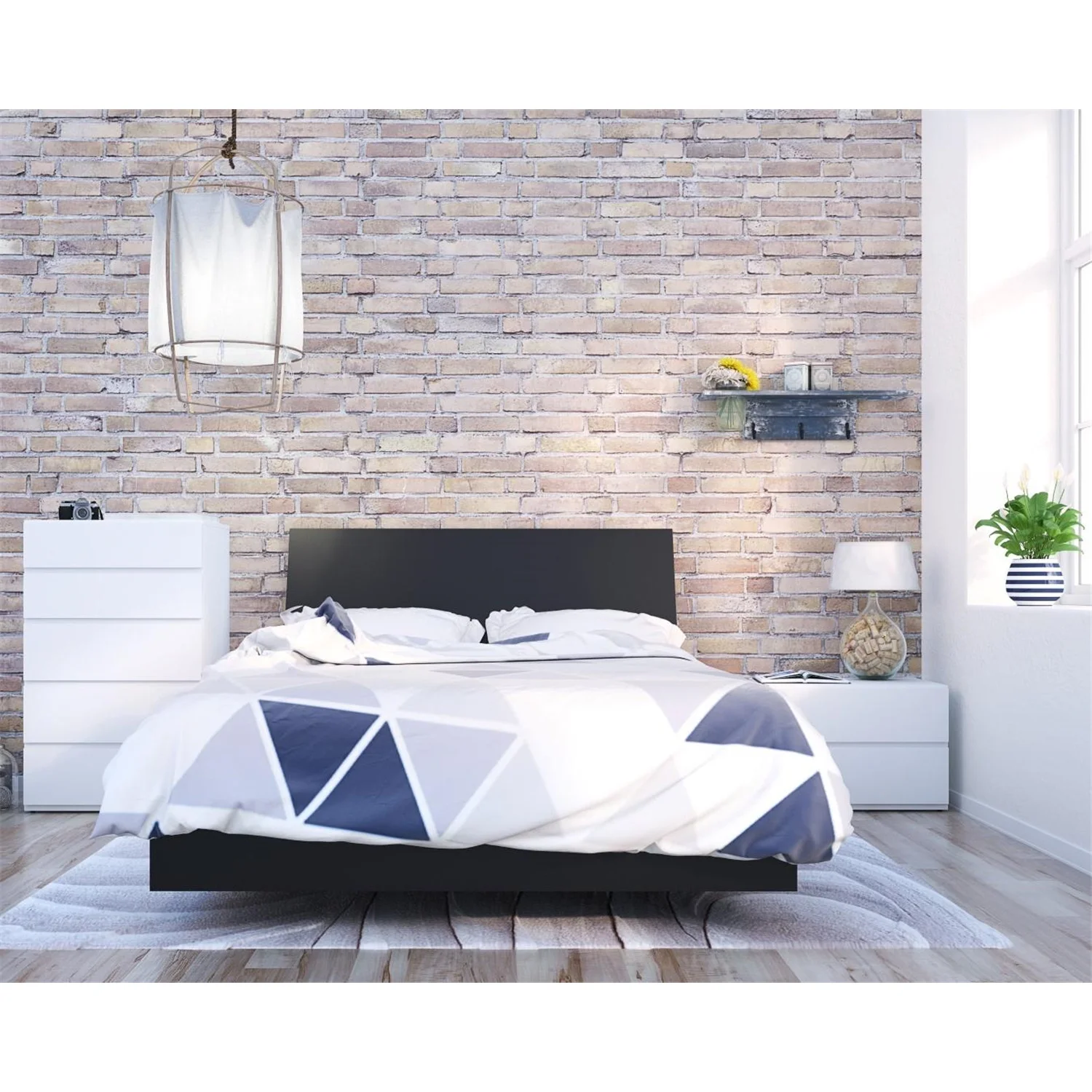 Nexera Orca 4 Piece Full Size Bedroom Set, Black & White